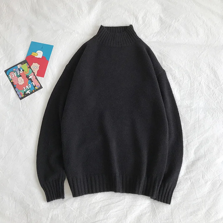 Водолазка, однотонный корейский вязаный свитер для пары, для мужчин и женщин, унисекс, трикотажный пуловер, джемпер,, Осень-зима, черная одежда MY02
