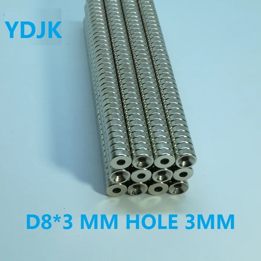 100PCS/LOT Disc Neodymium magnet 8*3 hole 3 N35 disc Rare earth permanent 8x3 NdFeB magnets 8 x | Обустройство дома
