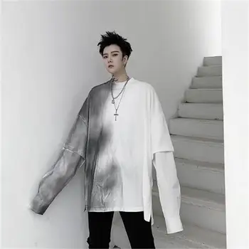 

Spring new fashion long sleeve patchwork alternative irregular mens loose pullover casual streetwear hip hop homme hoodie