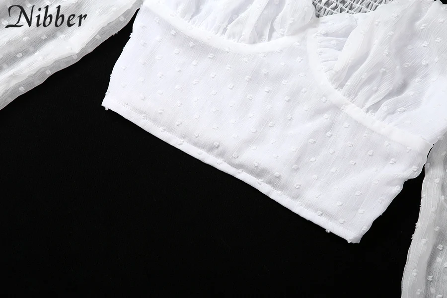 Nibber/Осенняя французская Романтика с v-образным вырезом и рюшами, укороченный топ, женские футболки, элегантные офисные женские белые свободные тонкие кружевные футболки mujer