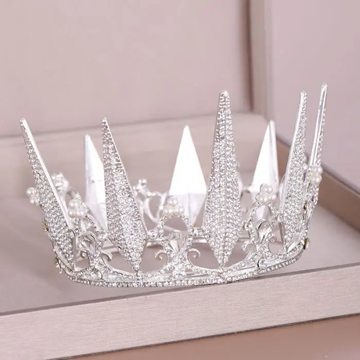 Luxury Crowns Rhinestone Crystal Pearls Circle Tiaras Wedding Bridal Queen Princess Crowns Women Hair Accessories Jewelry L