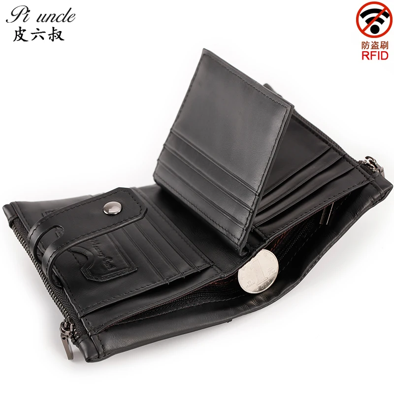 men women wallet purse cow Leather bank Card Case holder bifold bag black  H295