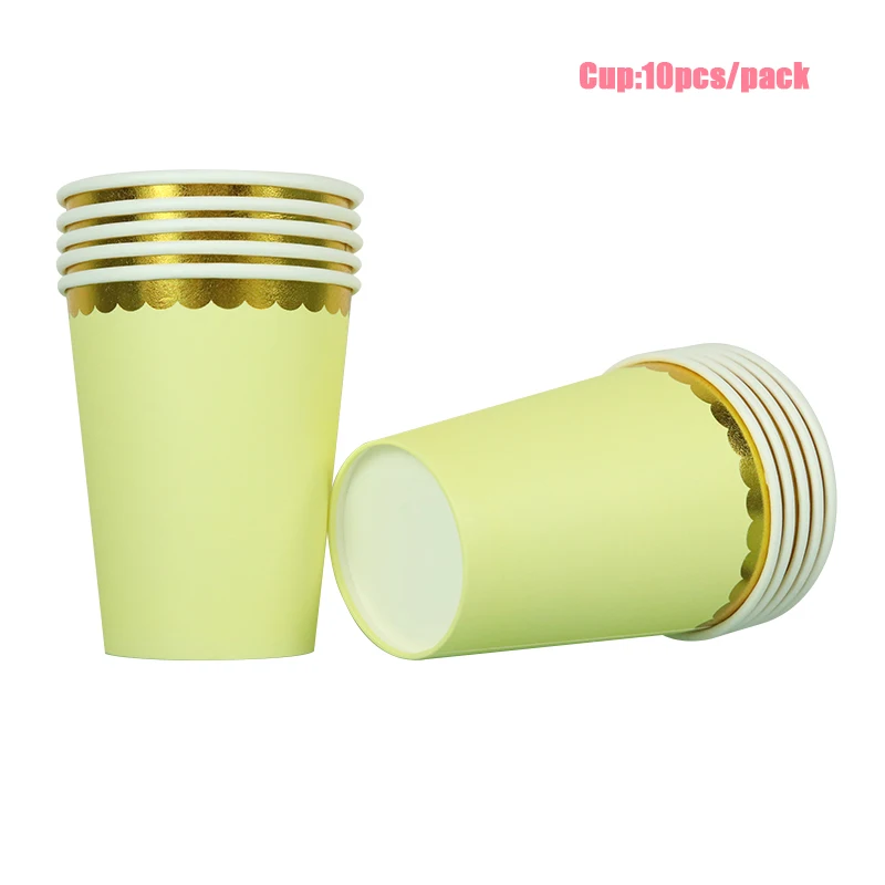 Yellow Cup LINVIERLOVE красный круглый золотой ободок бумажный стаканчик, тарелка, салфетки для дня рождения, свадьбы, одноцветная одноразовая посуда, вечерние принадлежности - Цвет: Yellow Cup