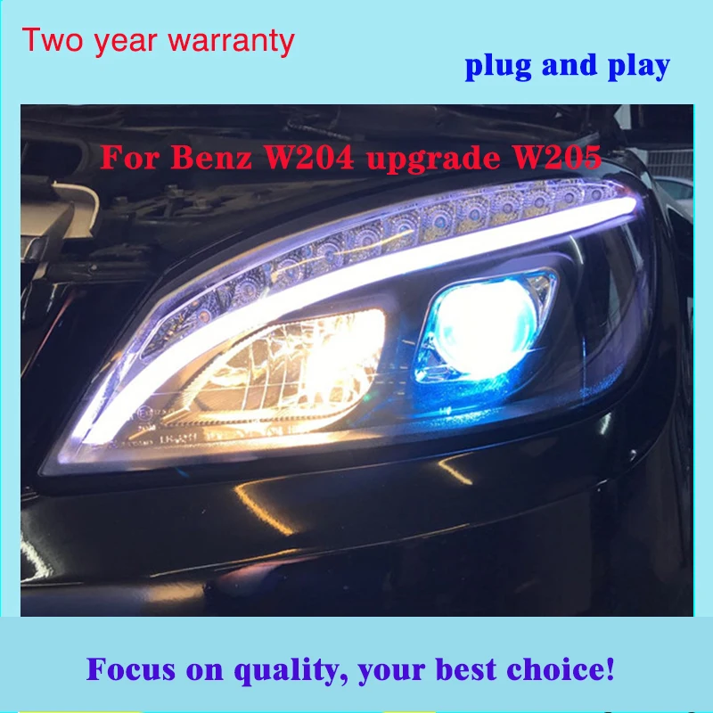 Фара Benz для W204 светодиодный фары 2007-2010 C300 C260 обновление W205 фара светодиодный DRL Hid Bi-Xenon авто аксессуары