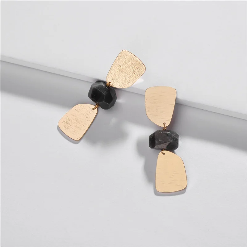 

HUIDANG Trendy Fashion Jewelry Natural Stone Pendant Earring Brushed Metal Statement Earrings Boho for Women
