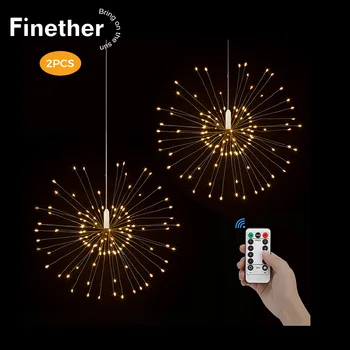

2PCS 120 LEDs Hanging Starburst Lamps With 8 Lighting Modes AA Battery Powered LED String Hanging Light For Christmas Party