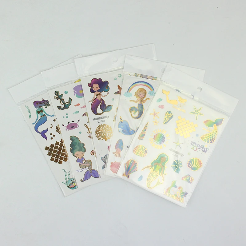 cartoon temporary tattoos for kids girls tattoo children mermaid ocean rainbow tattoo sticker gold animals small decal glitter