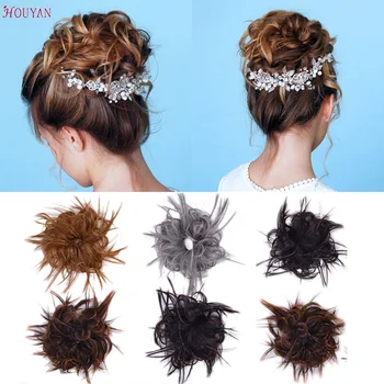 

HOUYAN Synthetic Flexible Hair Buns Curly Scrunchy Chignon With Elastic Rubber Band On Messy Bun Ponytails Hair Extensions