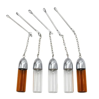 

(36MM/57MM/72MM) Glass Empty Snuff Bottle With Metal Spoon Snorting Snorter Bullet Container Storage Dispenser Pill Case
