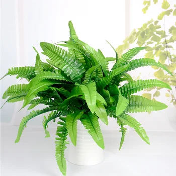 

7 Forks 14 Artificial Plastic Leaves Fern Floral Plants Fake Persian Grass Simulation Green Leaves DIY Home Balcony Decorations