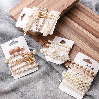 

1 Set Women Girls Elegant Pearls Hair Clips INS Sweet Headwear Ornament Hairpins Barrettes Headband Hair Accessories