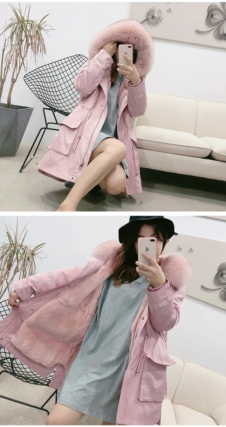 AYUNSUE Winter Coat Women Parka Real Fur Coat Female Rabbit Fur Liner Long Jacket Women Fox Fur Collar Warm Parkas MY4574