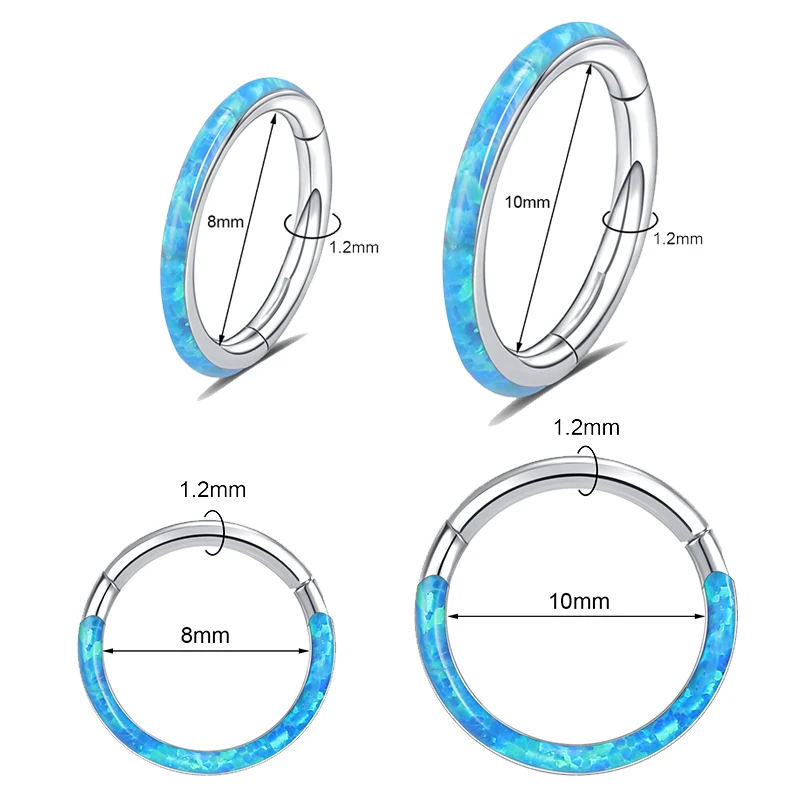 ZS 16G Real Opal Septum Piercing Stainless Steel Nose Ring Opal Helix Cartilage Hoop Earring Opal Nose Clicker Piercing Jewelry