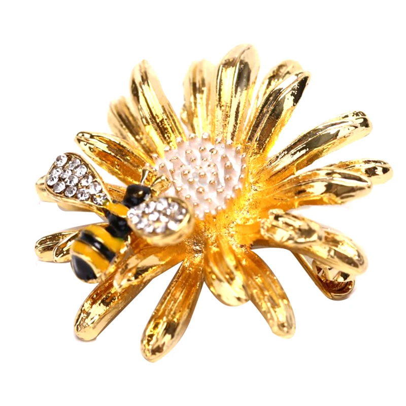 Sunflower Honeybee Brooches Fashion Rhinestone Crystal Insect Brooch Pins Weddings Party Brooch Pin Women Jewelry