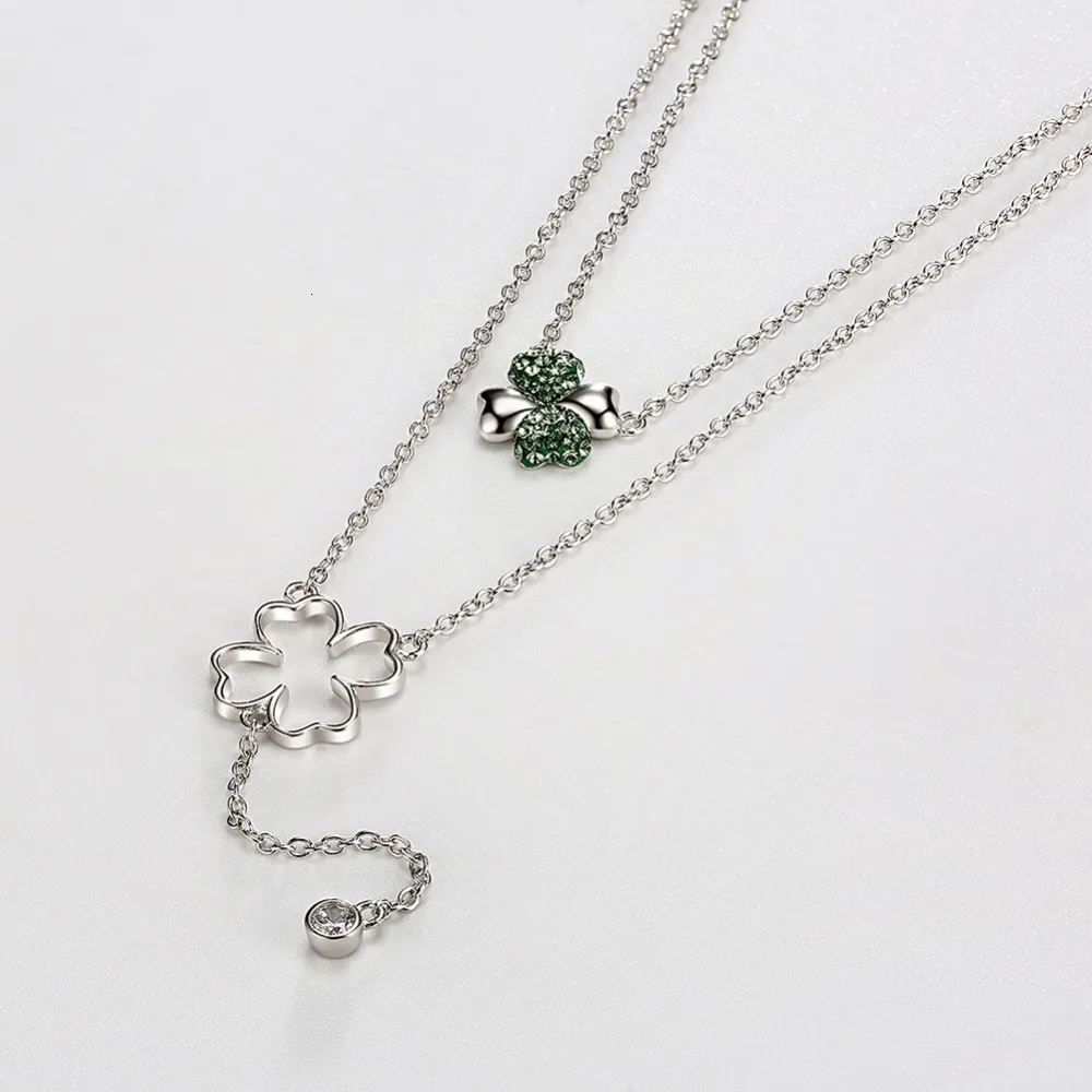 Lekani S925 Sterling Silver Crystals From Swarovski Necklaces For Women Lucky Four Leaf Clover Fine Jewelry Lover Gifts
