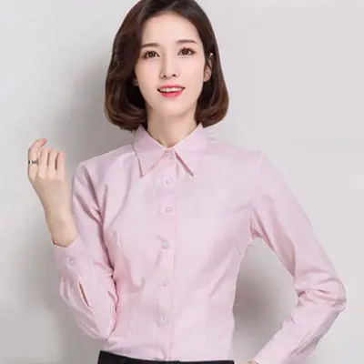 Women Cotton Shirts Women White Shirt  Long Sleeve  Blouse Female Tops OL Basic Shirt Blouses Plus Size Elegant Woman Clothing T33-Pink