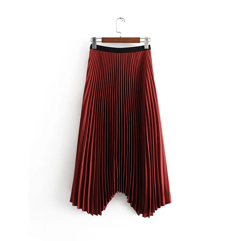

Autumn 2019 New Retro High-waist Elegant Irregular Medium-length Pleated Half-length Skirt