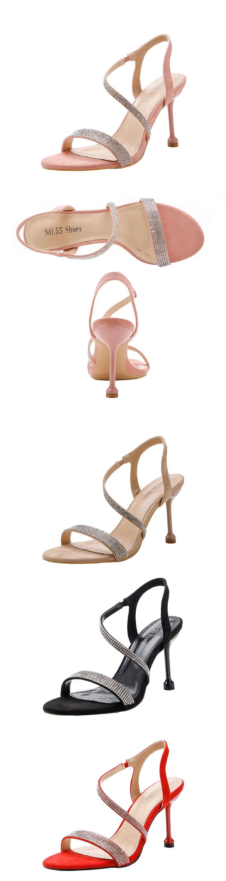 Женские босоножки; коллекция года; Летние пикантные женские туфли на высоком каблуке с открытым носком; туфли на шпильке со стразами; туфли с закрытым носком; bayan ayakkabi; № 55
