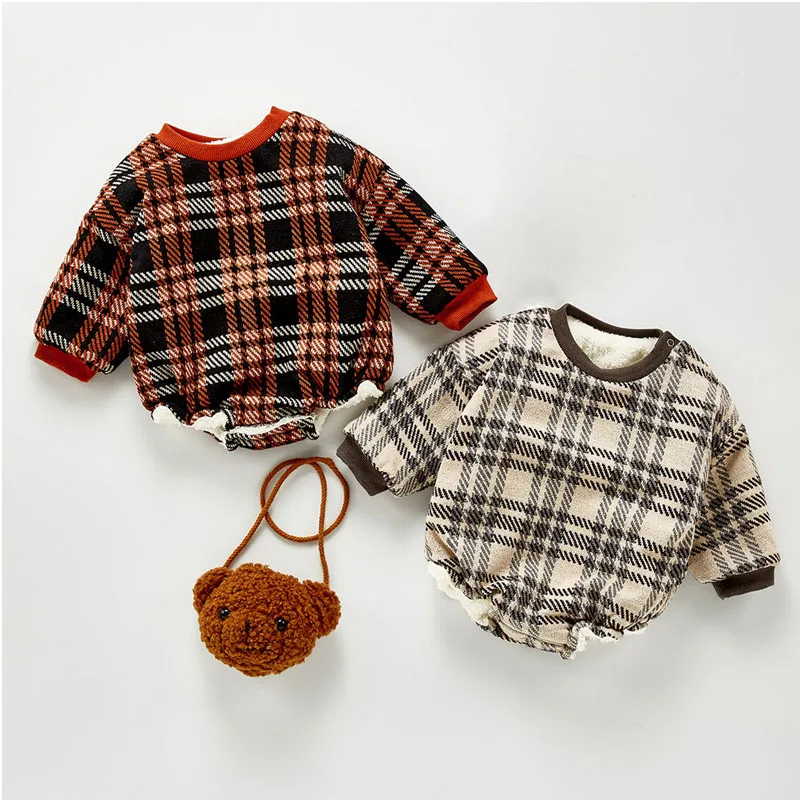 

Baby Clothes Autumn Winter Long-Sleeved Plaid Warm Jacket Tops T-Shirt Outerwear Kids Crawling Suit 0-2 Y Child Quality Costumes