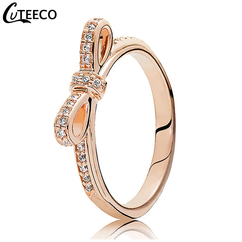 CUTEECO, Европейская мода, розовое золото, кристалл, свадебные кольца для женщин, обручальное кольцо, ювелирное изделие, подарок на день Святого Валентина, Прямая поставка