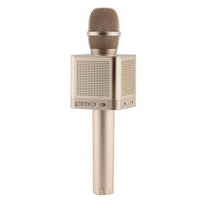 

Q10S Wireless Karaoke Microphone 2.1 Sound Track Dimensional Sound Voice Change 4 Speakers Smart Microphone Gold