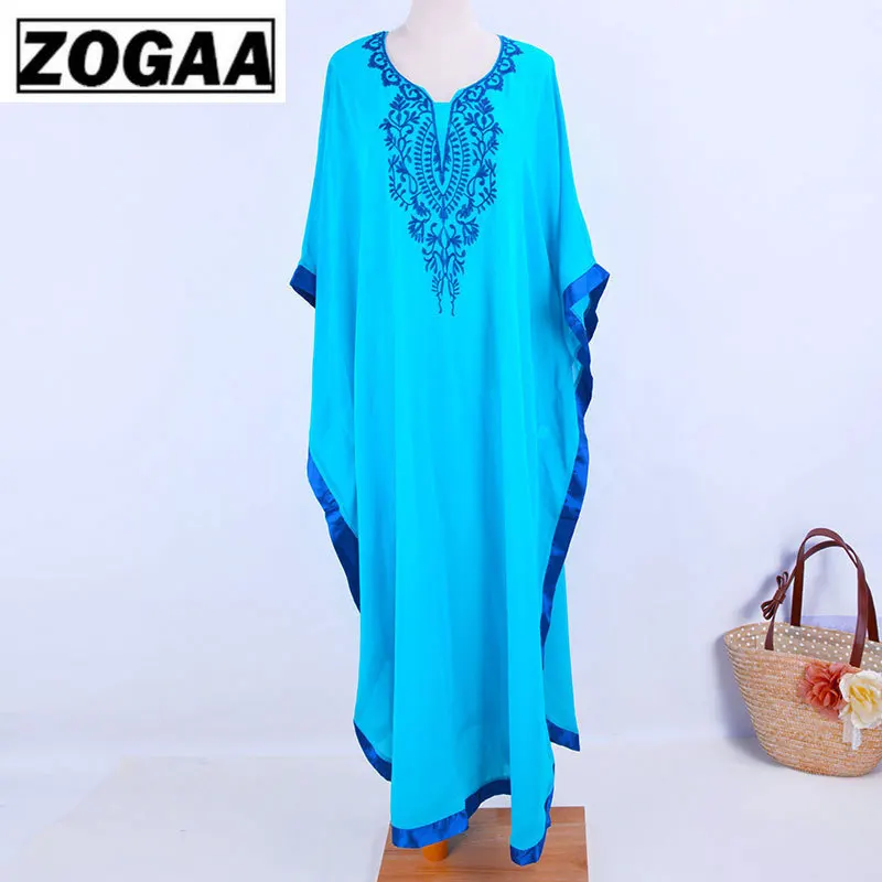 Большие размеры летние пляжные платья синего цвета с вышивкой шифоновые женские