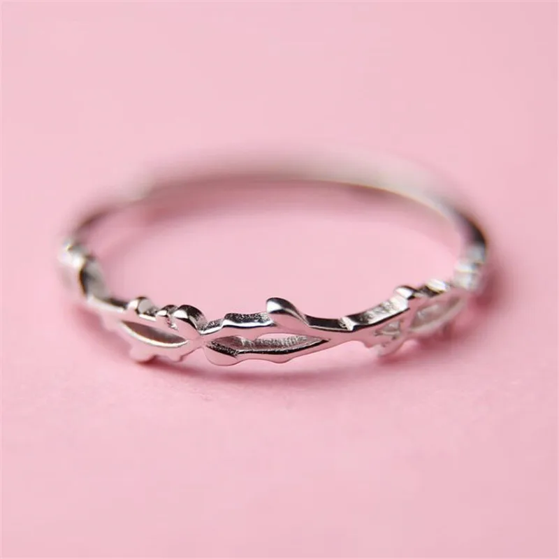 Silver Ring 925 Sterling Women Opening Rings New Simple Twig Thorn Leaf Jewelry Not Allergic