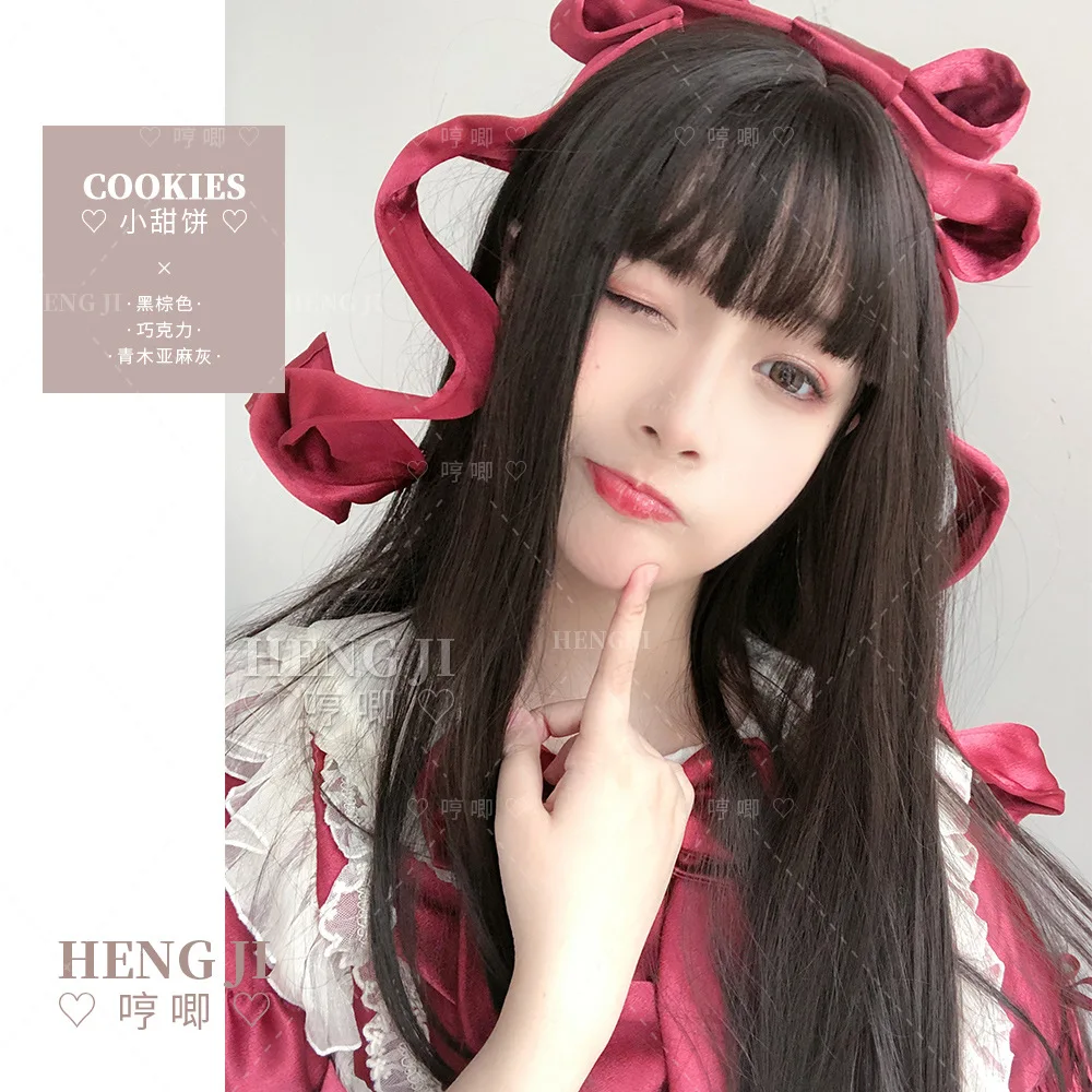 

Парик Heng Ji Lolita оболочка женские волосы средней длины Лолита красный античный натуральный женский парик печенье Лолита