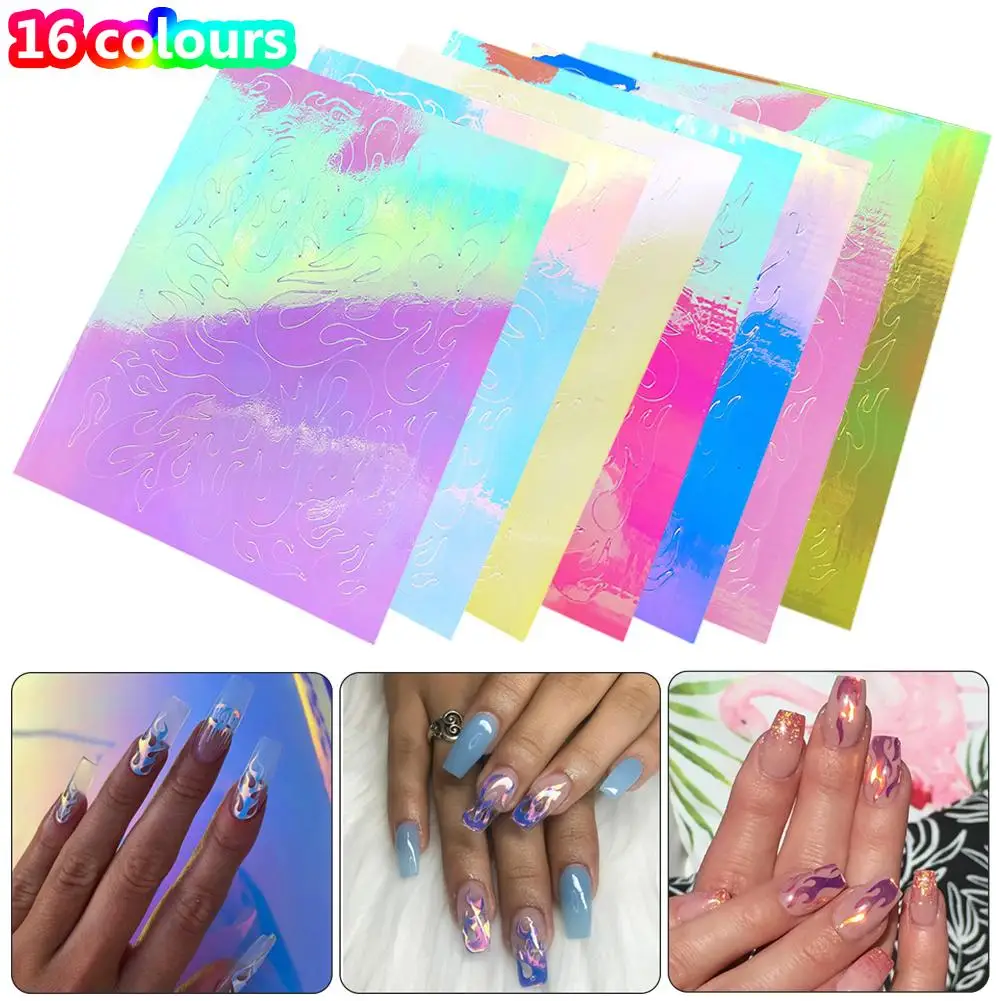 

HOT SALE 1/16Pcs DIY Fire Flame Nail Art Stickers Adhesive Decal Decor Manicure Tools