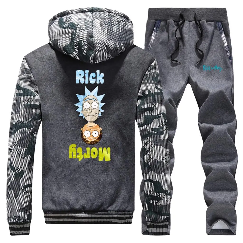 Rick And Morty Mens Jacket Sports Trousers Winter Thick Male Warm Hoodie Casual Brand Clothes Men Sweat Suits Outwear Tops