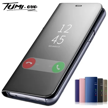 Перейти на Алиэкспресс и купить Зеркальный флип-чехол для samsung Galaxy A10 A30 A40 A50 A70 A80 M20 M30 J4 Plus J6 2018 S7 край S8 S9 плюс S10 Примечание 10 Pro 8 9 крышка