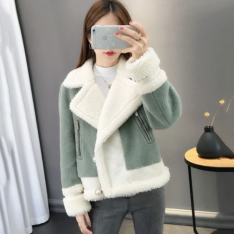 

Autumn Winter New Lamb Wool Coat Women Short Loose Knitted Fur One Thick Cardigan Parker Coats Women Overcoat