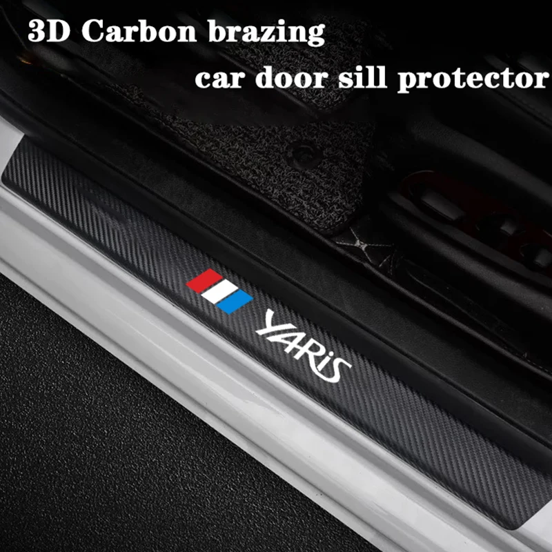 Для toyota yaris 2015 2016 2017 2018 2019 2020 автомобильные аксессуары 4 шт. углеродное волокно протектор порога кожаные