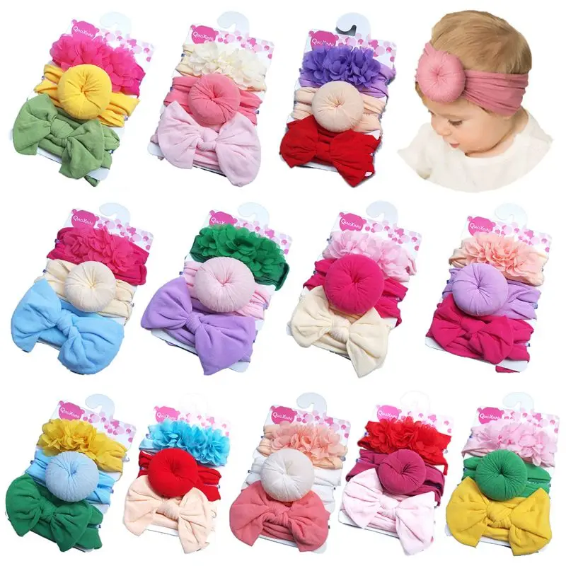 

3 Pcs/set Fashion Children Bow Lace Headband Set Baby Stretch Hair Accessories New Kids Donut Knotted Hair Band