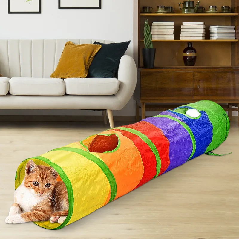 

Funny Pet Tunnel Cat Play Rainbow Tunnel Brown Foldable 2 Holes Cat Tunnel Kitten Toy Bulk Toys Rabbit Tunnel Cat Cave 5