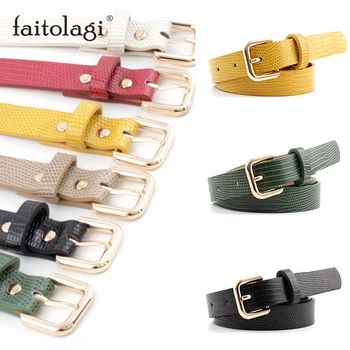 

Yellow Black White Strap for Women Lizard Leather Ladies Waist Belt with Gold Square Designer Wild Female Jeans Pants Belt riem