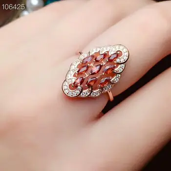 

[MeiBaPJ Fine Quality Natural Red Garnet Gemstone Trendy Ring for Women Real 925 Sterling Silver Charm Fine Jewelry