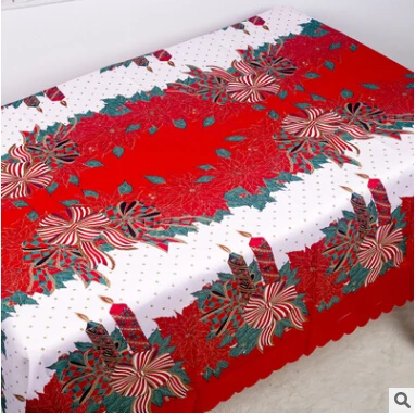 Рождественская скатерть Poinsettia цветочная ткань жаккардовая Рождественская скатерть дерево колокольчики бант свечи печать Рождественский Декор скатерти - Цвет: A