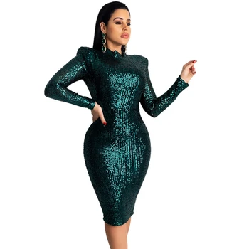 

Party Sexy Sequin Dress Women 2020 Long Sleeve Sparkly Elegant Midi Bodycon Dress Glitter Luxury Birthday Night Club Party Dress