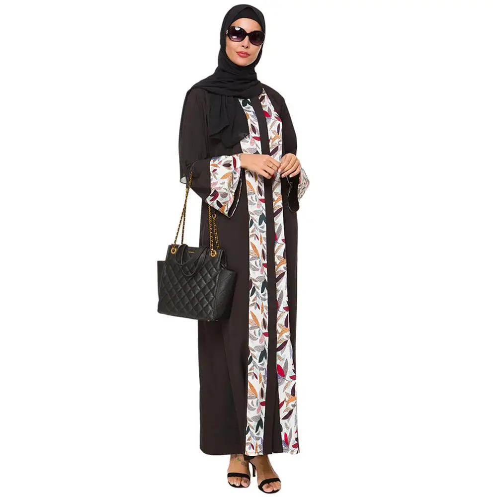 Открытое мусульманское платье abaya женский кардиган Длинное Макси платье с принтом Дубай халат платье мусульманская одежда арабский Средневосточный черное платье