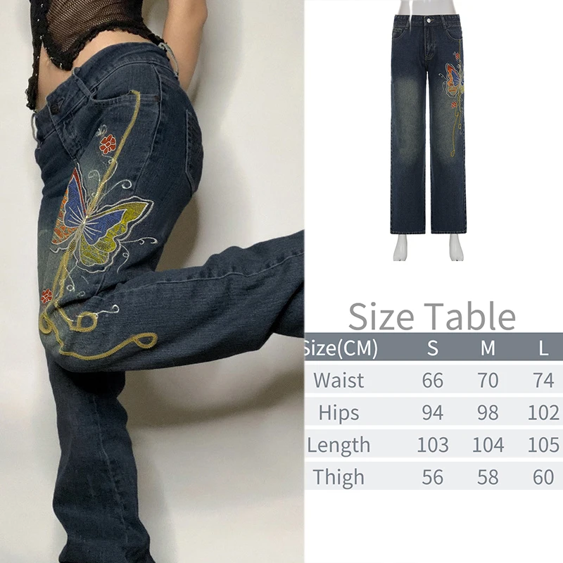 Tawnie Printed Baggy Y2K Jeans Women's Low Waist jeans 2022 Autumn Winter Oversize Wide Leg Baggy Pants Casual Cargo Trousers high waisted jeans Jeans