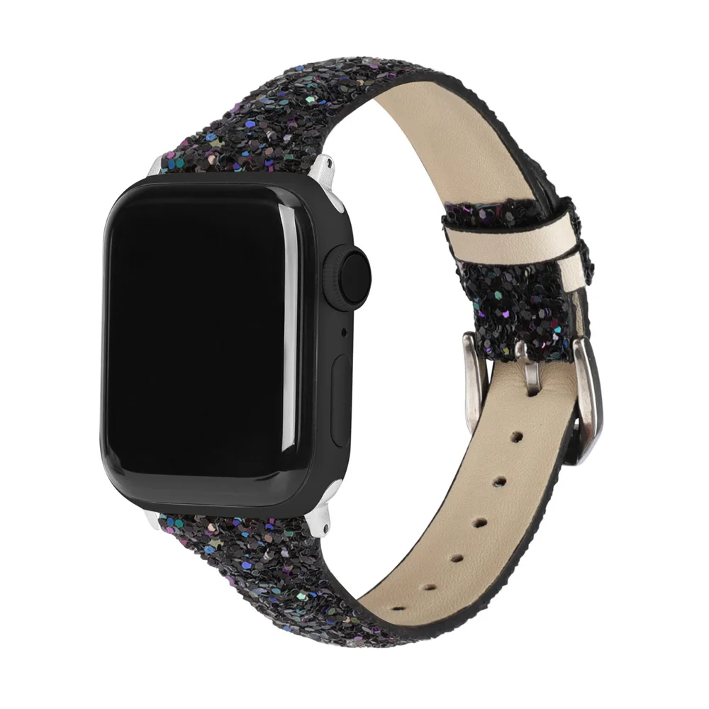 Cblack Блестящий кожаный ремешок для Apple Watch, ремешок 44 мм, 42 мм, Модный женский ремешок 40 мм, 38 мм, браслет для iWatch, серия 5, 4, 3, 2, 1 - Цвет ремешка: Cblack