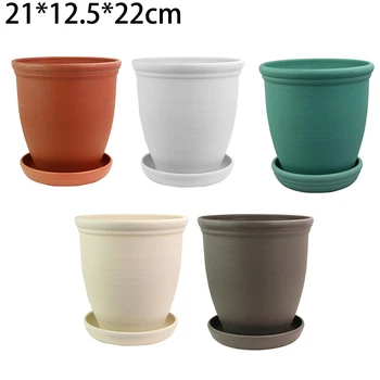 

High Depth Plastic Round Plant Flower Pot Planter Non-Slip Grow Container Water Garden With Tray Ventilation Holes