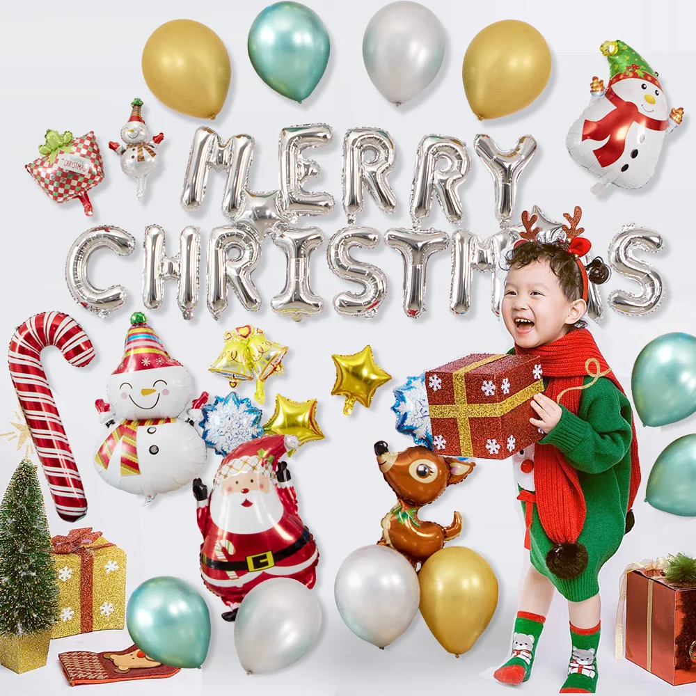 

2021 Christmas Balloon Set Number Balloon Cartoon Toy Character Holiday Party Letter Air Ball Christmas Ornament