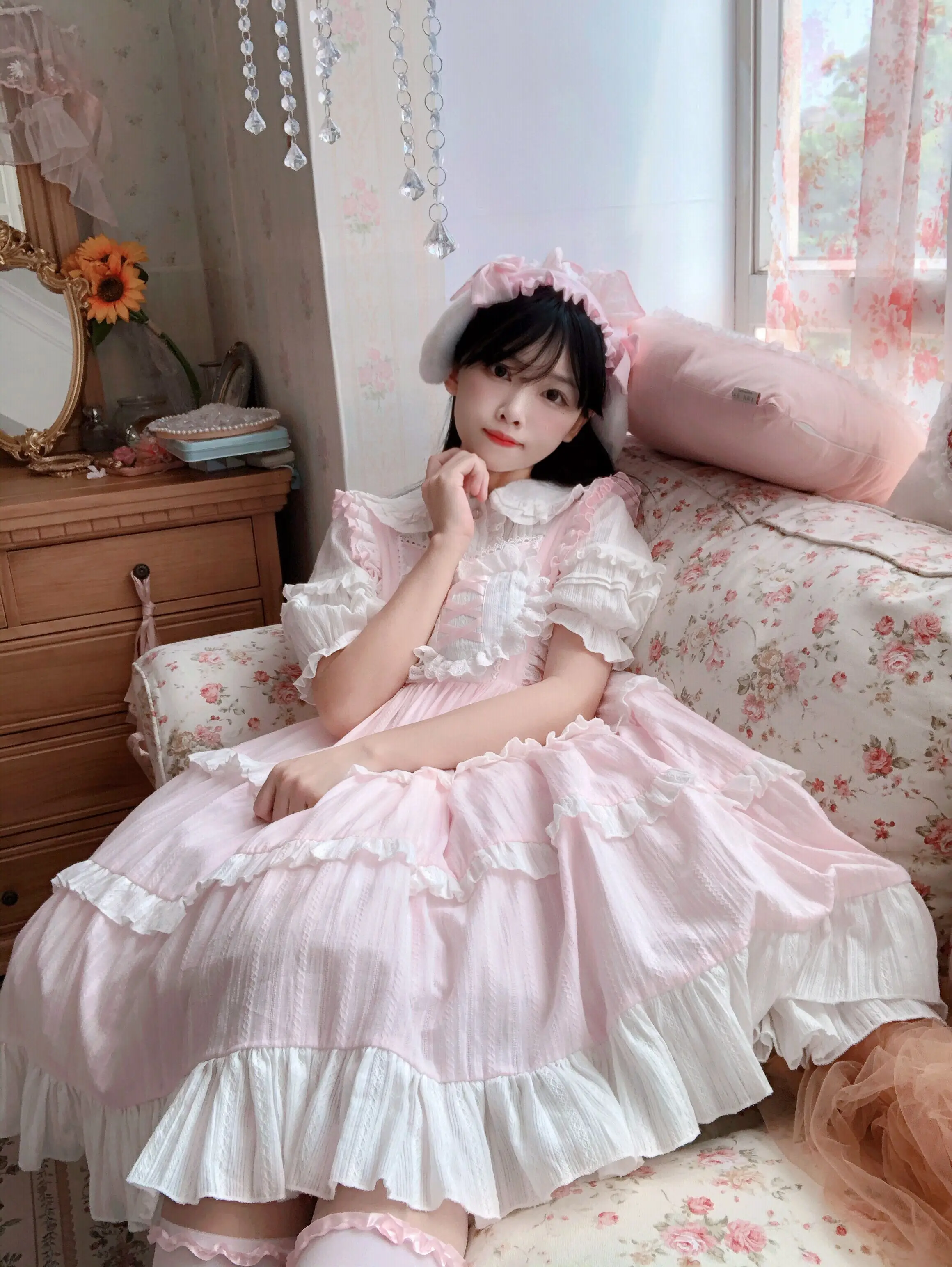 Girl's Lolita Princess Dress Long Sleeve Cake Dress Pink Princess