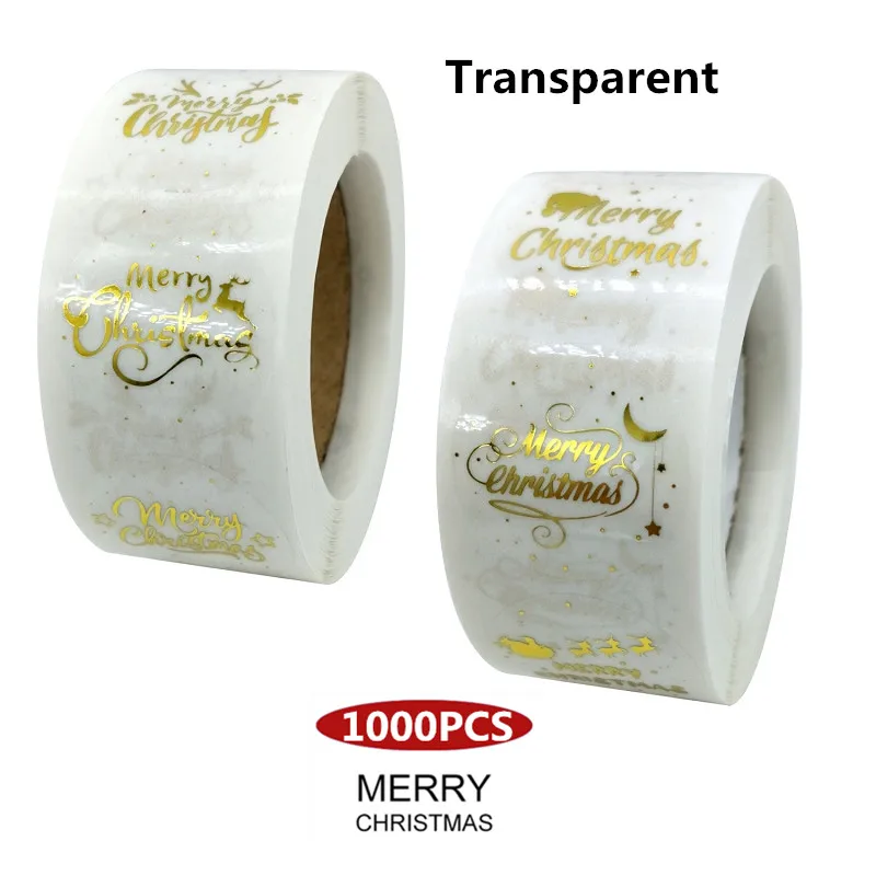 

Stunning 1000pcs 1" Round Transparent Gold Foil Merry Christmas Sticker for Xmas Gifts Card Envelope Decor Clear Sealing Labels