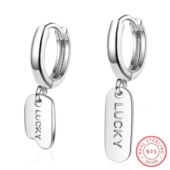 

Womens Fashion 100% 925 Solid Sterling Silver Lucky Letter Charm Hoop Earrings For Women Sterling-silver-jewelry DS906