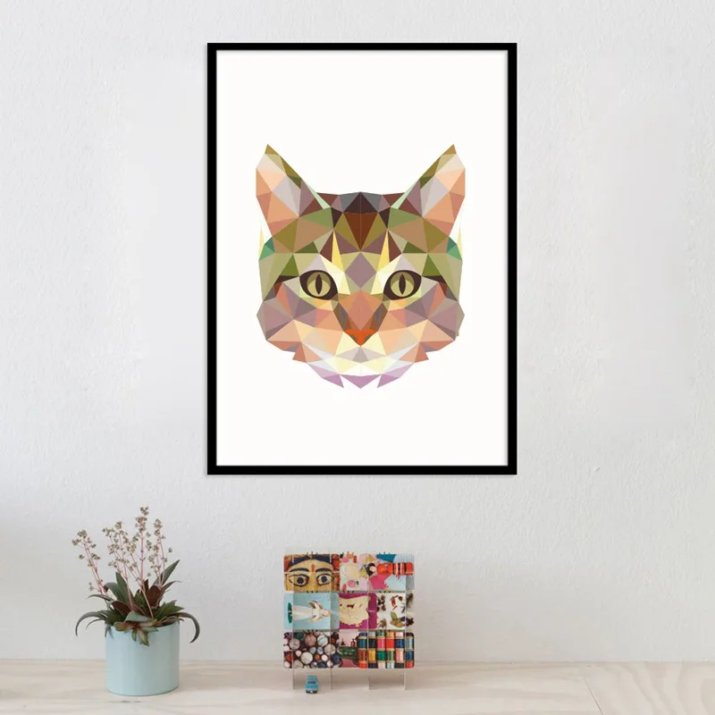 

Family Decorational Picture Creative Color Geometry Cat Avatar Decoration Painting Creative Animal Frameless Canvas Painting Cor