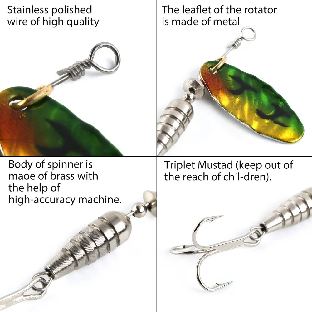Sougayilang 5Pcs Metal Spinner Baits Fishing Lure with Rooster Tail Hook Carp Fishing Tackle Life-like Fishing Hook