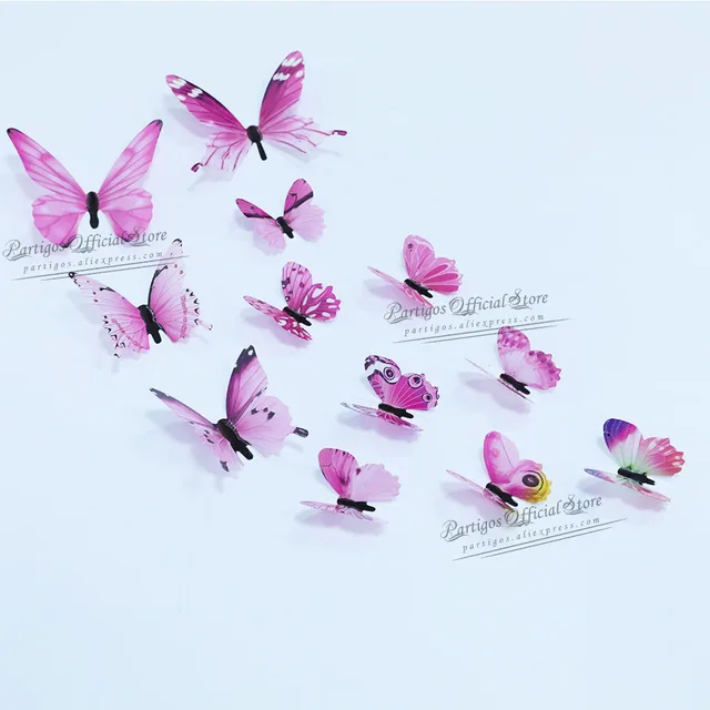 12Pcs 4D Hollow Butterfly Wall Sticker DIY Home Decoration Wall Stickers wedding Party Wedding Decors Butterfly Kids Room Decors new pink